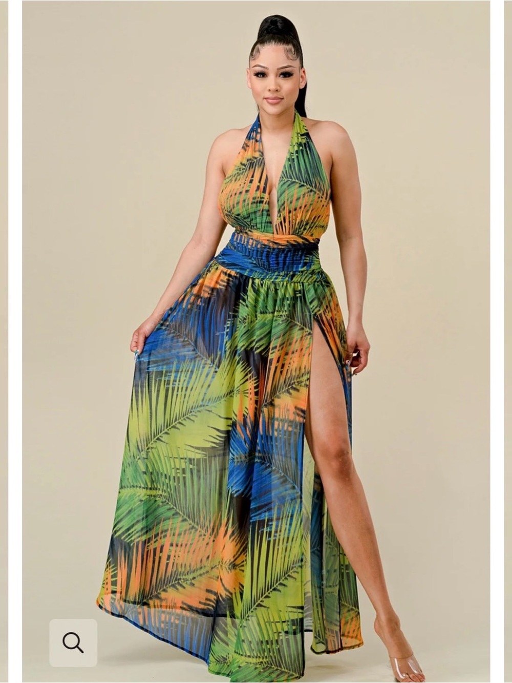 Tropical Halter Maxi Dress in Green & Blue